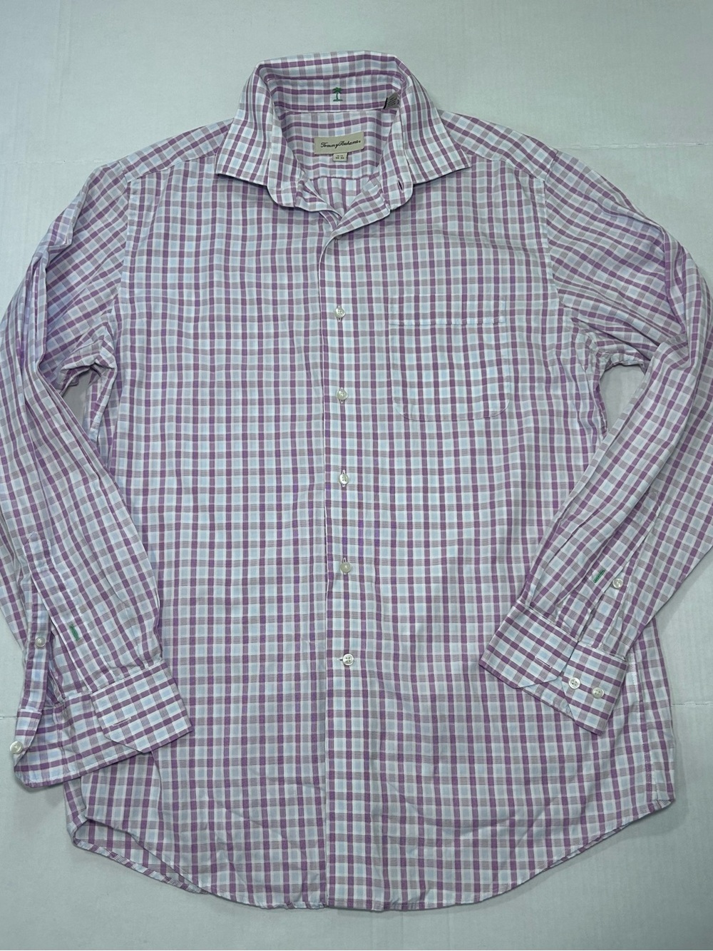Tommy Bahama Men’s Textured Plaid Dress Shirt Purple/White/Pale blue